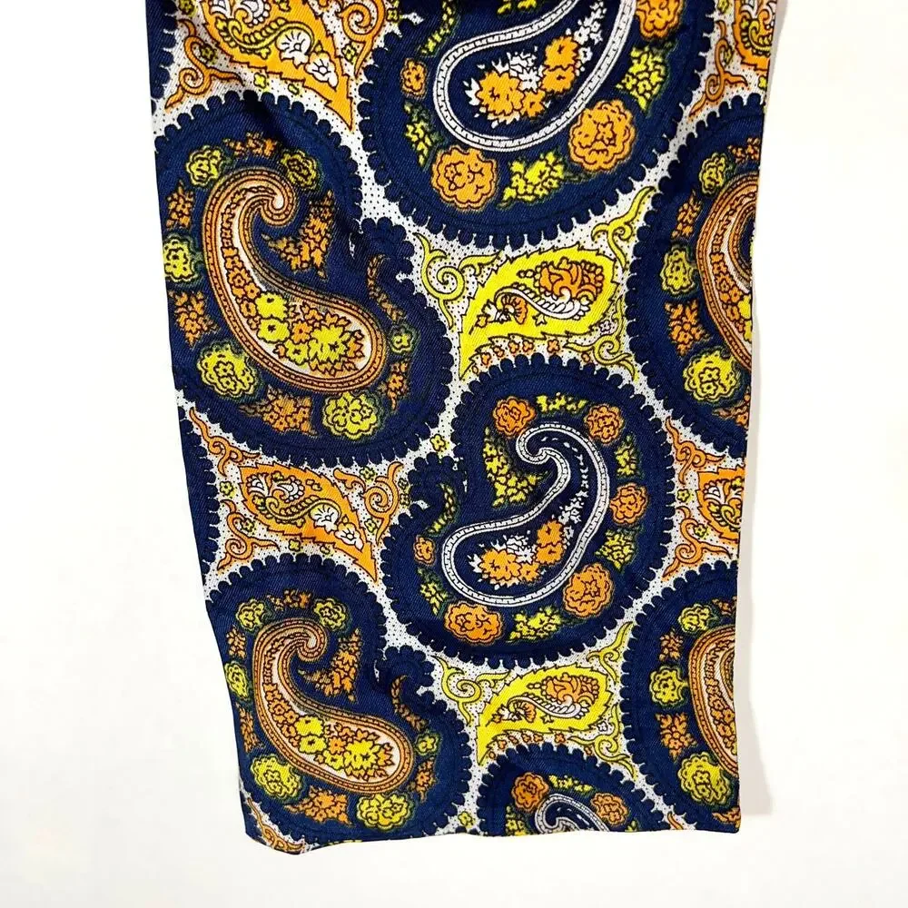 Vintage Paisley Scarf in Blue Yellow Brown Orange 70s Rectangle Retro